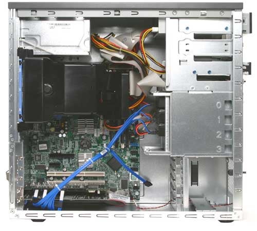 Interior view of an opened Dell PowerEdge 830 server showing the motherboard, cables, and internal components.