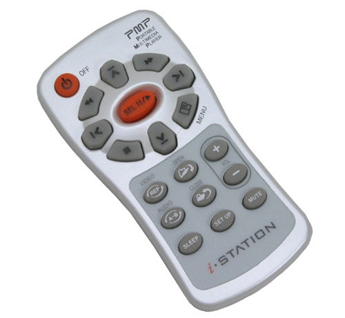 Remote control for Digital Cube i-Station i2 portable media player with clearly labeled buttons for navigation and media control.