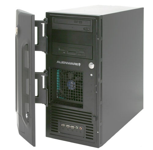 Alienware Aurora 5500 desktop computer with open case.