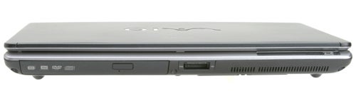Sony VAIO S5VP laptop closed, viewed from the side showing ports and the slim profile.