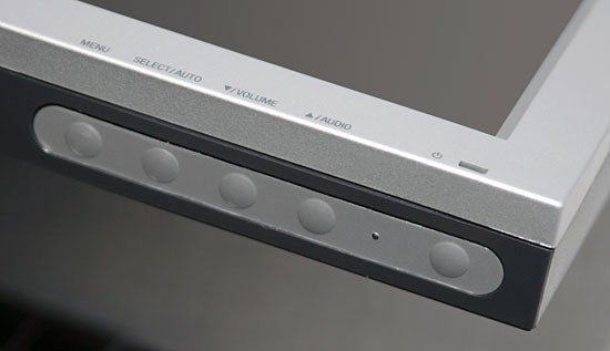 Close-up of Hyundai ImageQuest Q90U monitor control buttons.