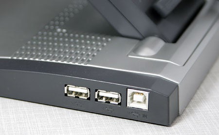 Close-up view of Hyundai ImageQuest Q90U monitor's connectivity ports.