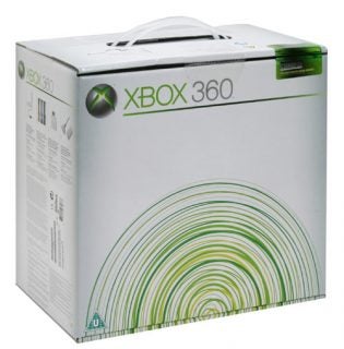 A new Microsoft Xbox 360 console in its original packaging with product details and brand logo.