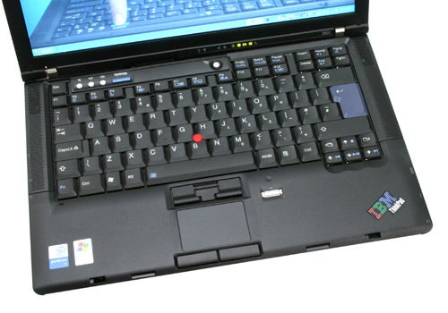 Lenovo ThinkPad Z60t 2513 laptop with keyboard visible, trackpoint, touchpad, and stickers indicating Intel Centrino mobile technology and Windows XP Professional.