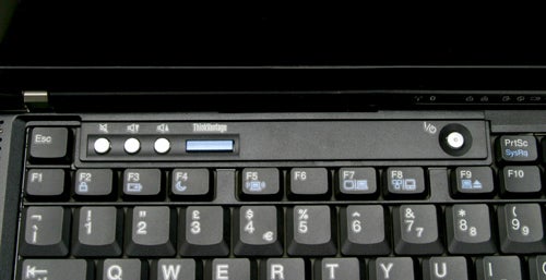Close-up of the Lenovo ThinkPad Z60t 2513 laptop keyboard, highlighting the function keys and volume control buttons.