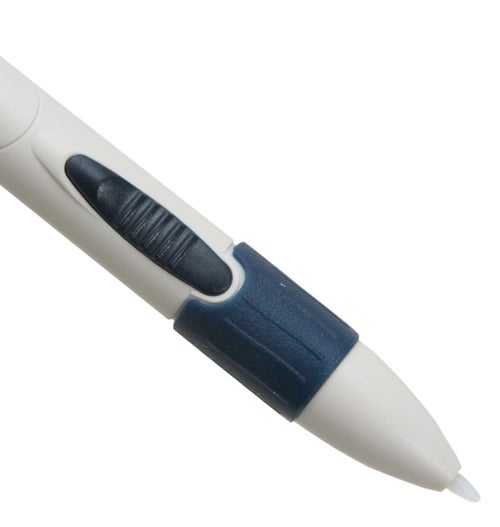 Close-up of the Acecad Acecat Flair graphics tablet pen showing the tip and side buttons.