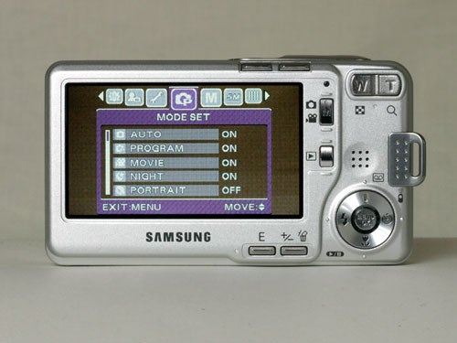 Samsung Digimax L55W digital camera showing the mode selection screen.
