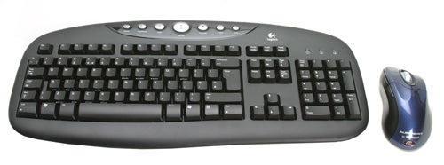 Logitech wireless keyboard and mouse set on a white background.