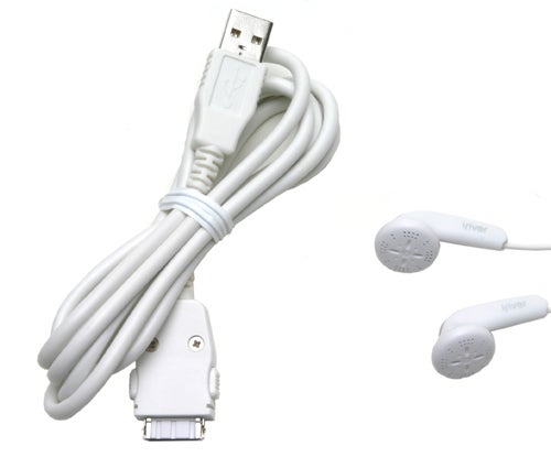 White iRiver earbuds and USB cable for an iRiver U10 Digital Media Player.