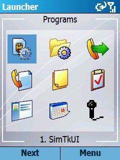 Screenshot of Samsung i300 smartphone's screen showing the Programs menu with various application icons such as SimTkUI, indicative of the user interface of the Windows Mobile operating system.