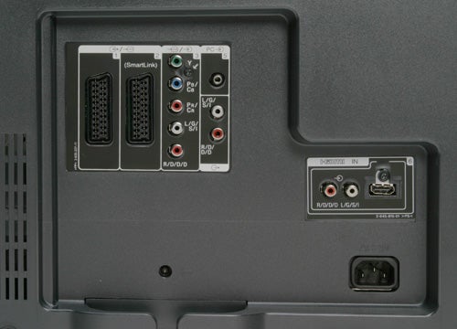 Rear view of a Sony Bravia KDLS40A12U television showing the input and output ports, including HDMI, SCART, and audio connections.