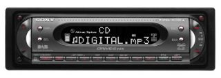 Sony CDX-DAB6650 in-car DAB head unit with CD and MP3 playback, featuring a black front panel with red and white button illumination and a display showing 
