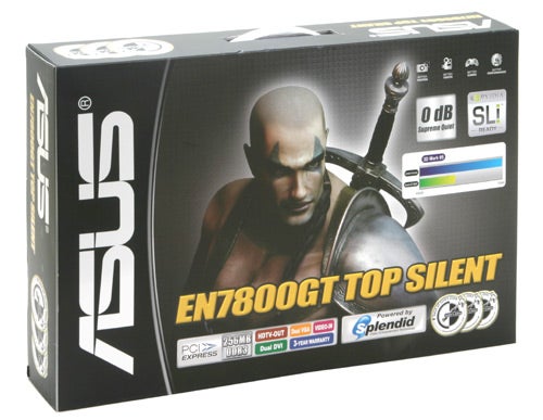 Asus EN7800GT graphics card packaging with product details.