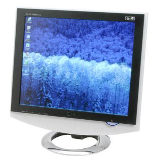 LG Flatron M1910A LCD TV/Monitor displayed on a stand, showing a desktop background with a forest image.