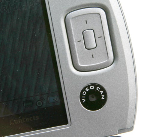 Close-up of the Orange SPV M5000 smartphone showing the video cam button and part of the screen displaying contacts.
