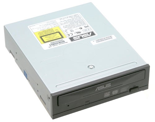 Asus DRW-1608P2S DVD writer with beige casing and front panel featuring DVD RW logo and an Asus branding badge.
