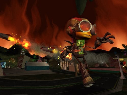 A screenshot from the video game Psychonauts showing the character Razputin 