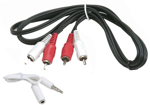 Audio cables with a 3.5mm jack and RCA connectors, possibly associated with the Logitech Wireless Music System for iPod/mp3.