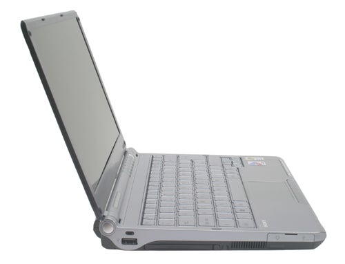 Sony VAIO VGN-TX2XP laptop displayed open from a side angle, showcasing its keyboard and screen.