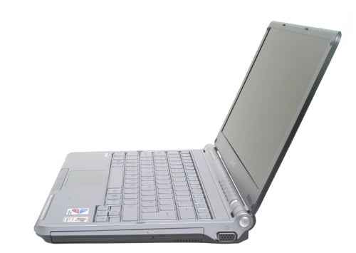 Sony VAIO VGN-TX2XP laptop shown open with screen display turned off and a view of the keyboard and touchpad, set against a white background.