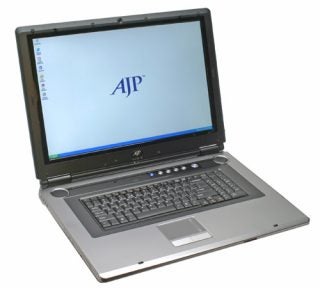 AJP M590K-H 19-inch SLI Notebook open on desk.