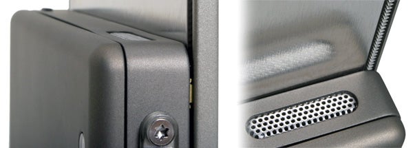 Close-up of the OQO model 01+ Tablet Edition's hinge mechanism and ventilation grill.