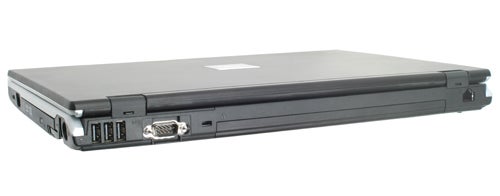 Side view of a closed Fujitsu-Siemens LifeBook E8210 notebook showing ports and CD drive.