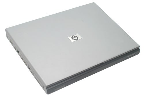 HP Pavilion dv5046EA laptop closed, displaying the silver lid with HP logo.