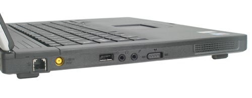 Side view of a Lenovo 3000 C100 laptop showing ports and heat vent.
