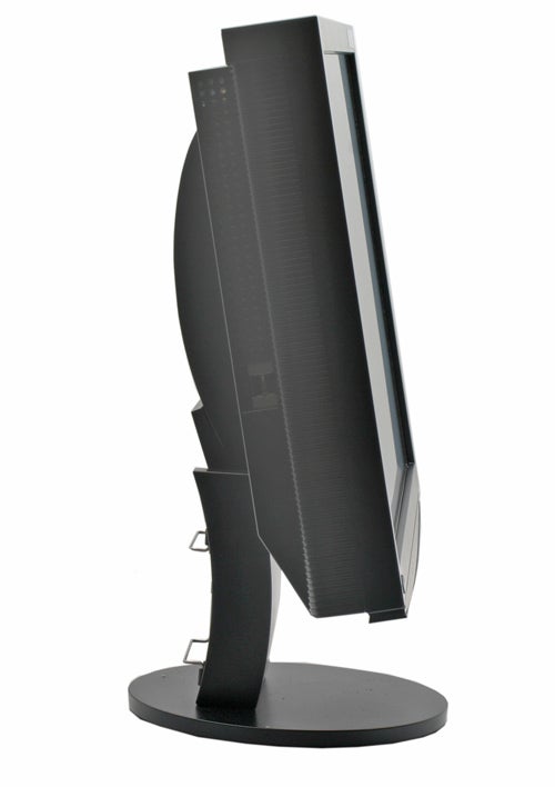 Side view of Eizo FlexScan S2410W LCD monitor showing the screen's thickness and stand design.