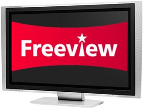 Sony KDE-W50A12U 50-inch plasma TV displaying the Freeview logo on its screen, featuring a silver stand and black bezel.