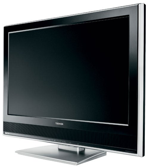 Toshiba 32WLT66 32-inch LCD television on a silver stand with a black frame and the Toshiba logo on the bottom bezel.