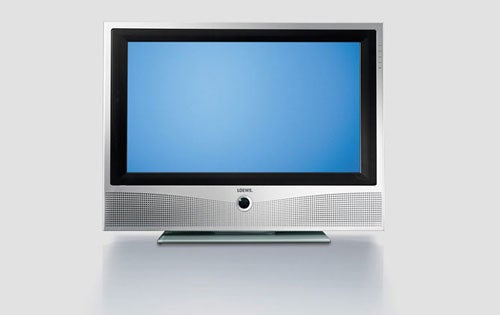 Loewe Xelos A26 26-inch LCD television with silver frame and stand, displayed against a white background with a blank blue screen.