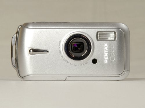 Pentax Optio W10 waterproof digital camera displayed against a neutral background.