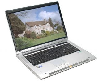 Evesham Voyager C720DC laptop with countryside wallpaper.