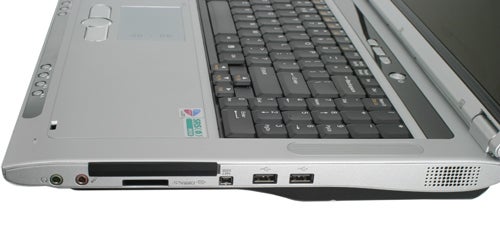 Evesham Voyager C720DC laptop showing keyboard and ports.