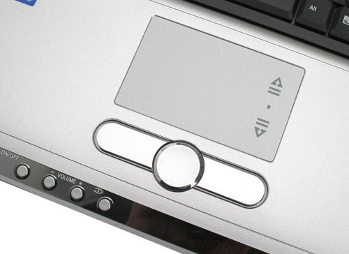 Close-up of Evesham Voyager C720DC laptop's touchpad and buttons.