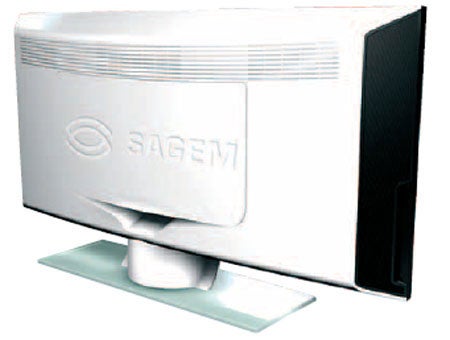 Sagem HD-L26TP2, 26-inch LCD television on a stand, viewed from the side with the brand logo visible.