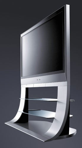 Panasonic Viera TH-42PX60B 42-inch plasma television on a modern stand with shelving, against a gradient gray background.