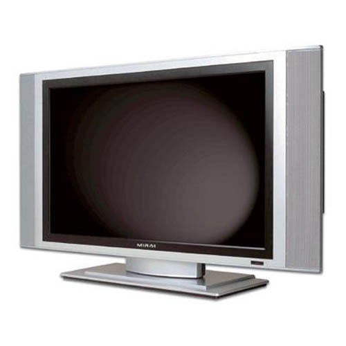 Mirai T27004 27-inch LCD television with a silver frame and stand, displayed against a white background.