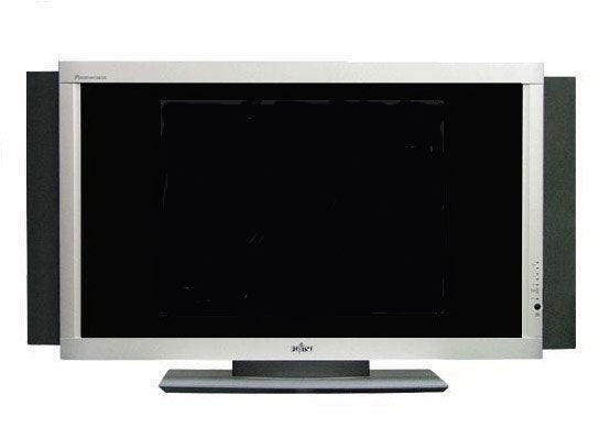 Fujitsu P42HTA51ES 42-inch Plasma TV with a silver frame and matching stand, front view displaying a blank screen.