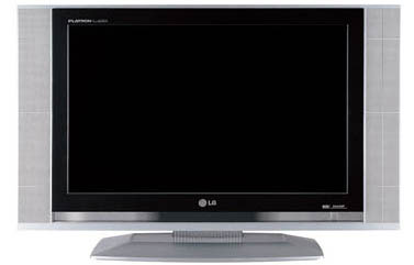 LG RZ-32LZ55 32-inch LCD television on a stand with screen turned off, showing the LG logo and model designation on the front bezel.