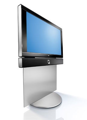 Loewe Individual 32 S 32-inch LCD television on a stand with a blank screen and a modern design.