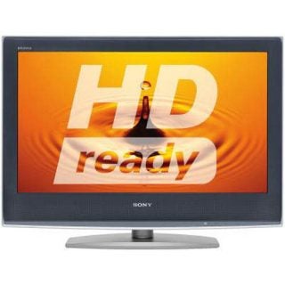 Sony KDL-32S2010 32-inch LCD TV displaying HD ready logo on screen with black bezels and silver stand.
