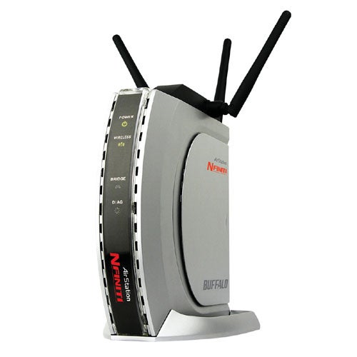 Buffalo AirStation Nfiniti Draft-n Router on white background.