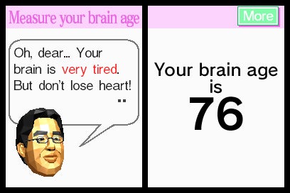 Screenshot from Dr. Kawashima's Brain Training game displaying a message saying 