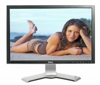 Dell Ultrasharp 2407WFP 24-inch widescreen monitor displaying a vibrant image of a woman lying on the beach.