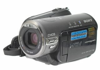 Sony HDR-HC3E HD Camcorder with Carl Zeiss lens, CMOS sensor, and Full HD 1080p label on a white background.