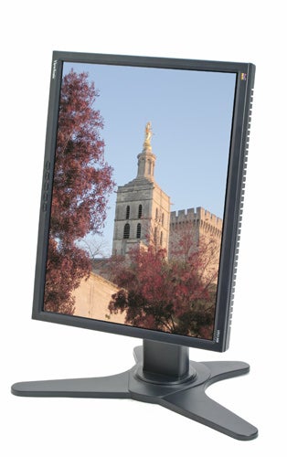 Viewsonic VP2130b 21-inch monitor displaying a crisp image of a building with a statue on top, showcasing the screen's clarity and color rendition.