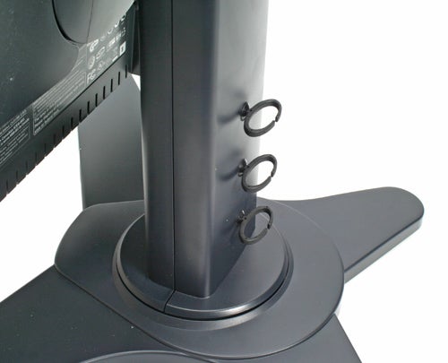 Close-up of the Viewsonic VP2130b 21-inch monitor's stand and cable management loops.